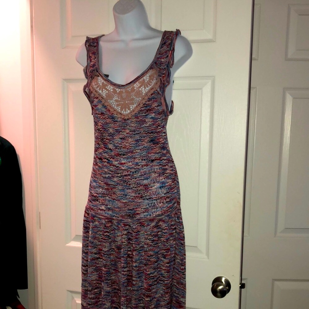 Free People Purple and Pink Sleeveless Scoop Neck Sheath Dress